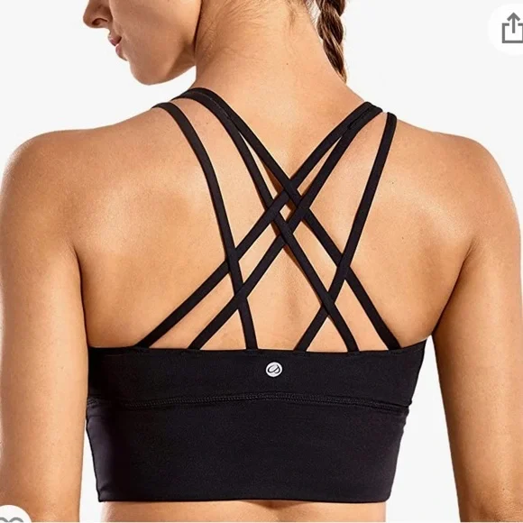 CRZ Longline Sports Bra Black Strappy Energy Bralette Yoga Workout Barre Run - Picture 4 of 5